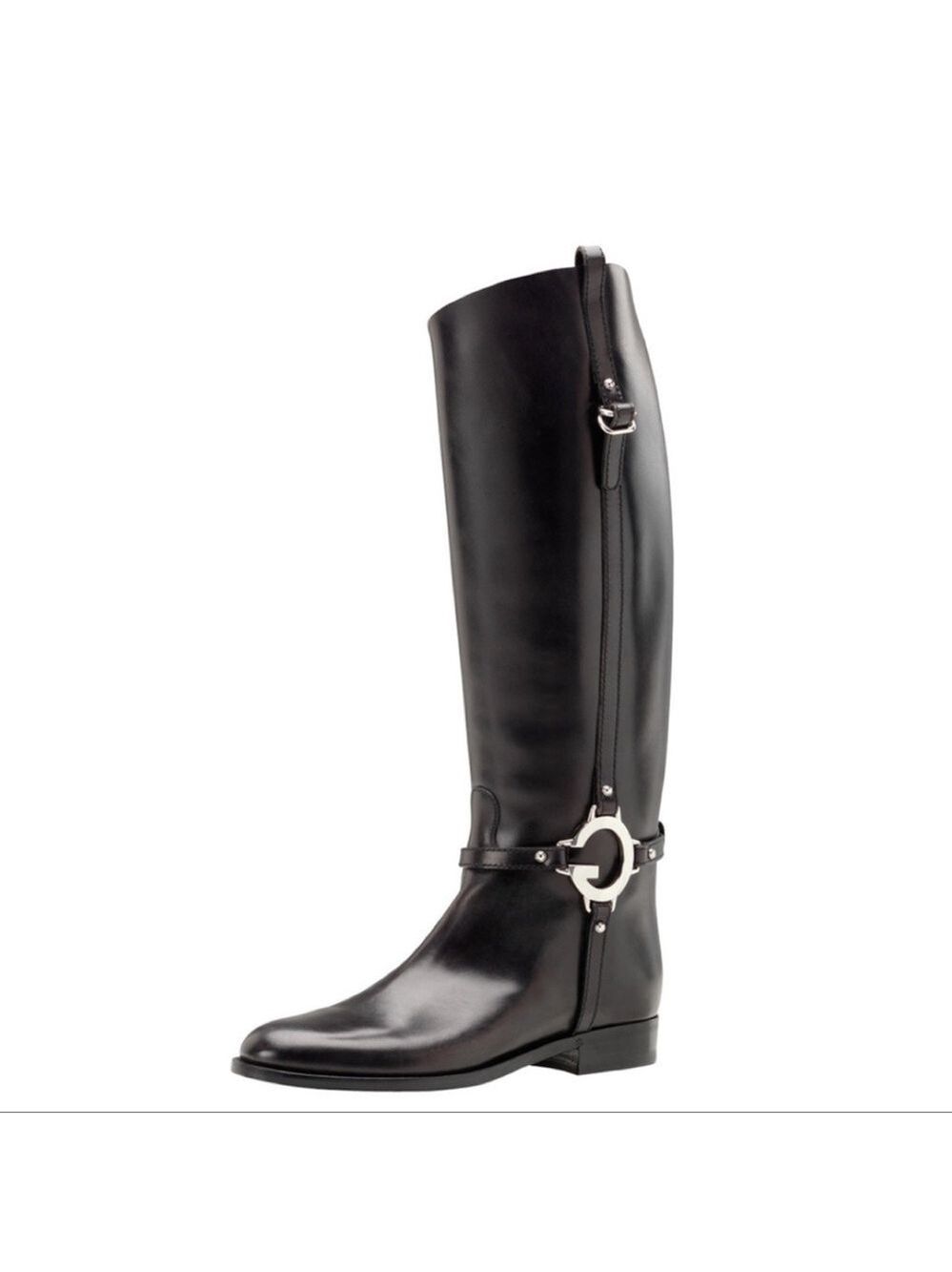 GUCCI Black Charlotte Flat Riding Boot Sz 38.5 equestrian